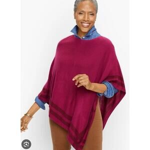 $115 Talbots Border Stripe Asymmetrical Red Boho Poncho Women’s S Shawl Sweater